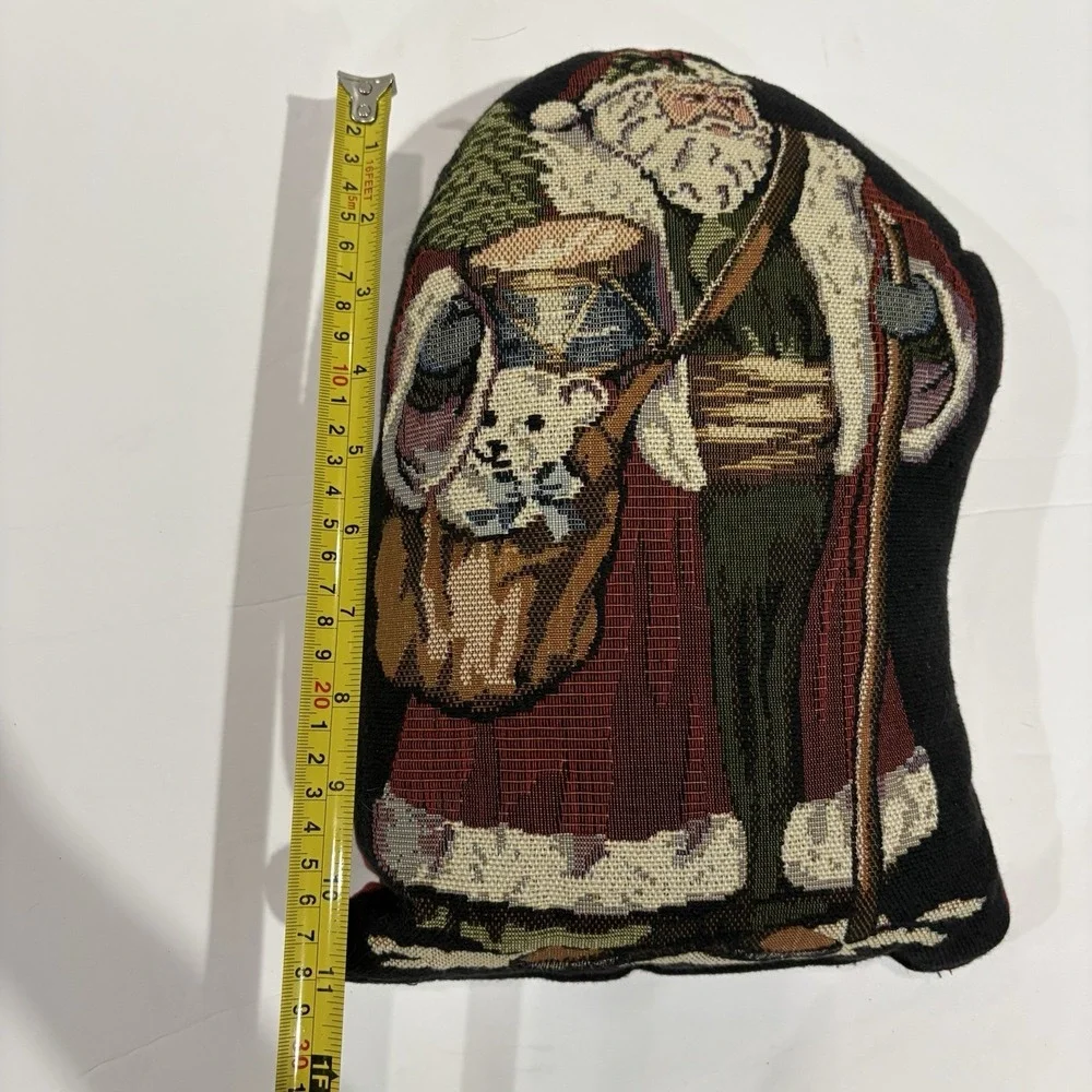 Vtg Christmas Needlepoint Tapestry Throw Pillow Old World Santa Decorative